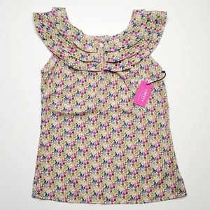 Liberty of London Floral Shirt Sleeveless Ruffle Boat Neck New With Tags